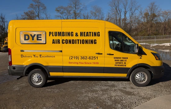 Dye Plumbing & Heating service van serving Michigan City and LaPorte County, Indiana